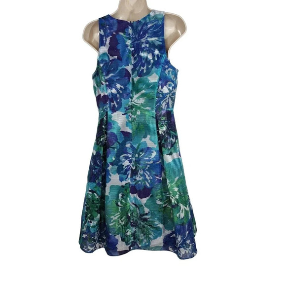 Adrianna Papell Blue Green Floral Fit and Flare Dress Women Size 6 Sleeveless - Picture 4 of 8